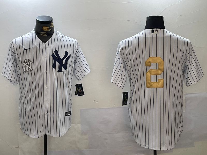 Men New York Yankees #2 Jeter White Stripe Fashion Nike 2024 MLB Jersey style 12->new york yankees->MLB Jersey